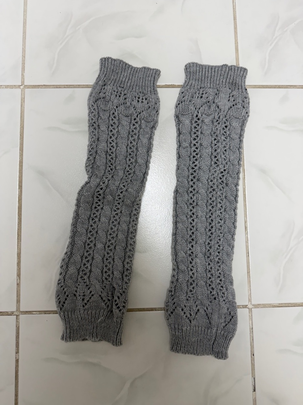 Gray Knit Cable Leg Warmers